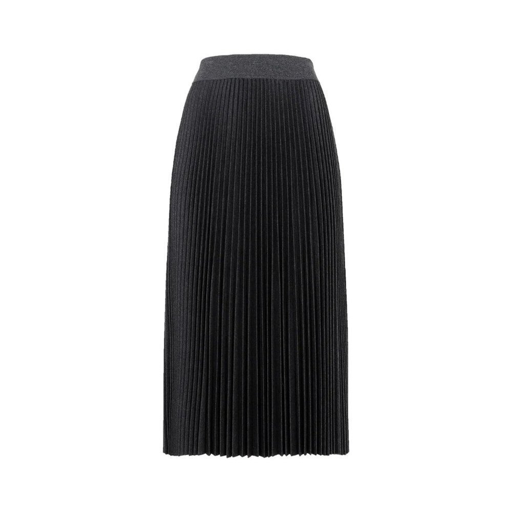 Theory Women's Size Medium Black Pleated Flannel Midi Skirt A-Line Knit $630 NWT